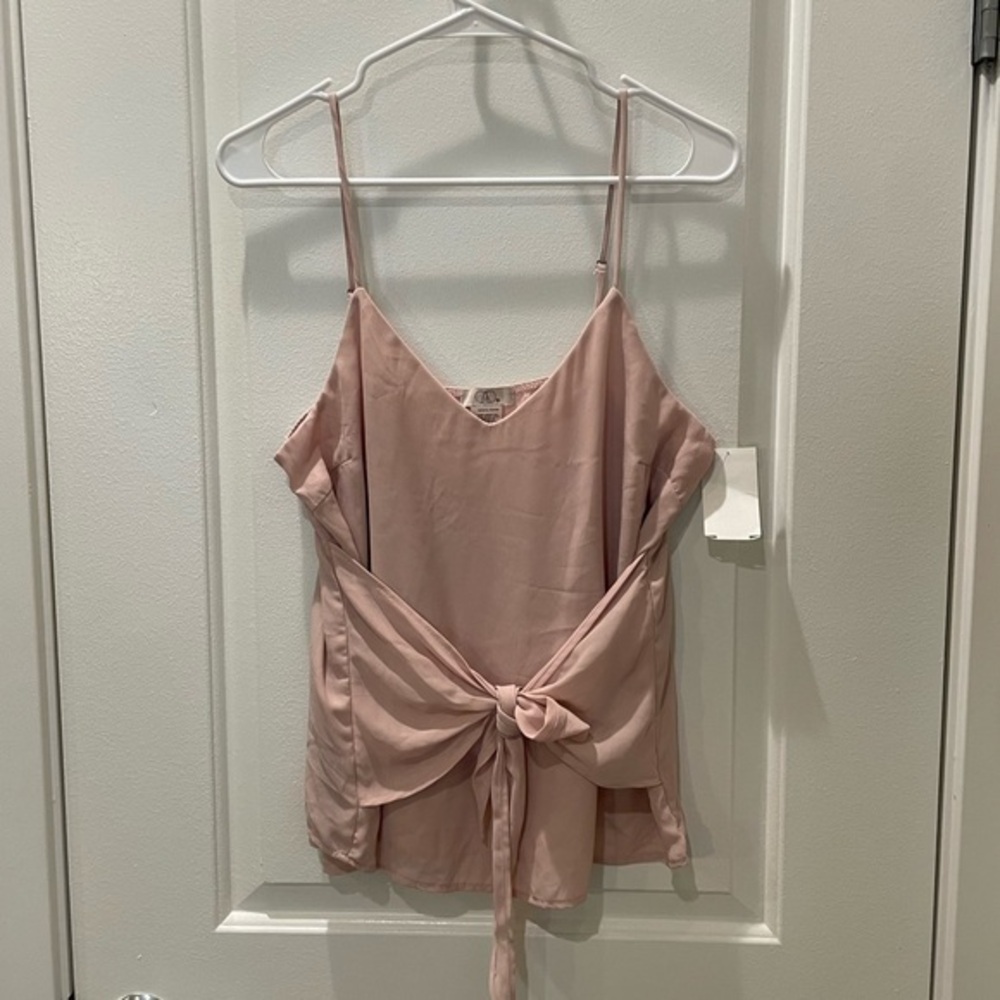 NEW…CAD Elegant Blush Tie Front Spaghetti Strap Blouse